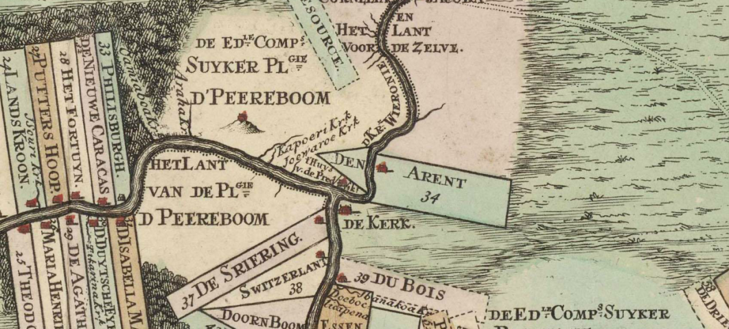 Uitsnede kaart van Berbice, met plantage Arent.