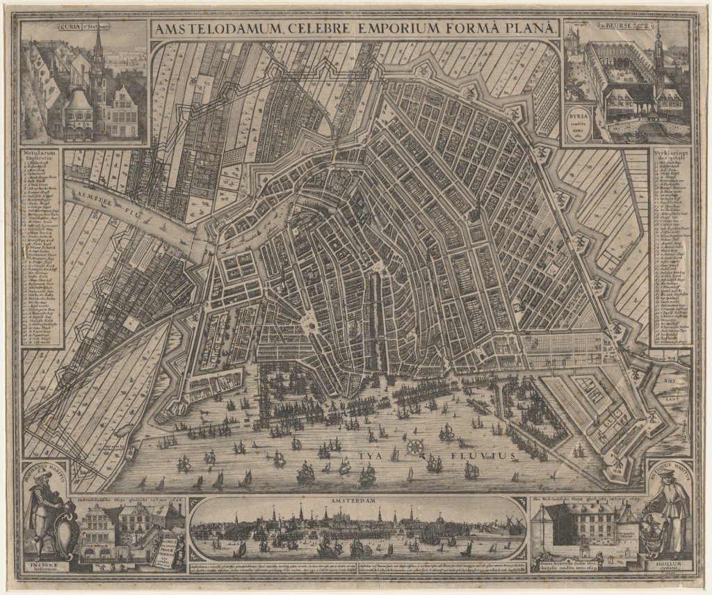 Kaart van Amsterdam in 1623. Met rechtsonder het West-Indisch Huis.